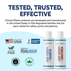 Clinical Effects Hair Therapy made-in-usa label emphasizing quality manufacturing.