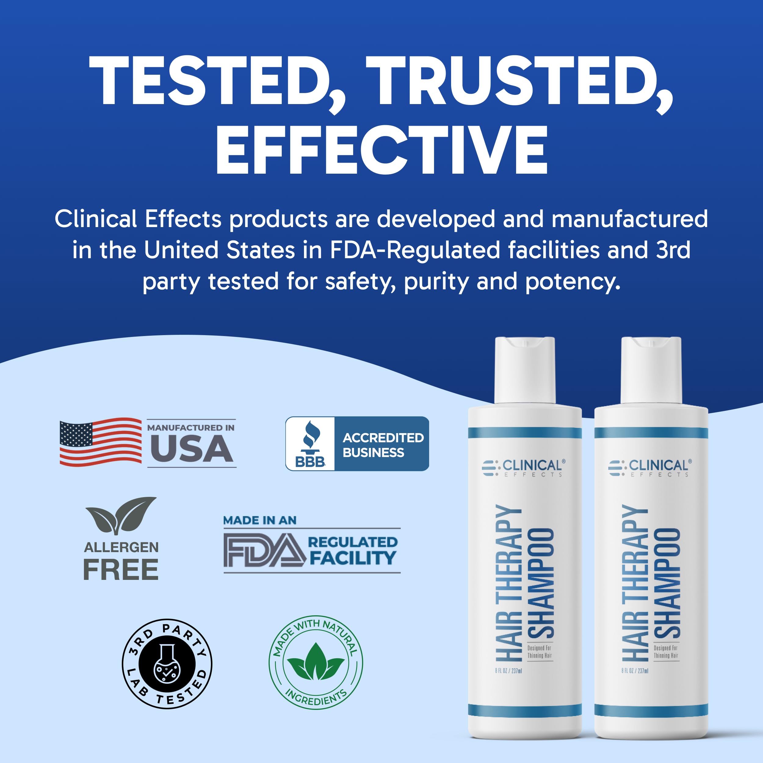 Clinical Effects Hair Therapy Shampoo on a store shelf display for easy selection.