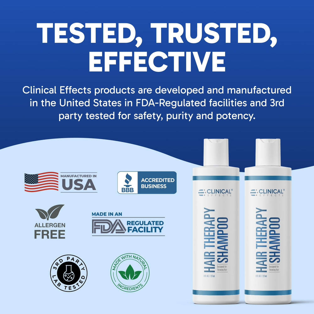 Clinical Effects Hair Therapy Shampoo on a store shelf display for easy selection.