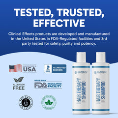 Clinical Effects Hair Therapy Shampoo on a store shelf display for easy selection.
