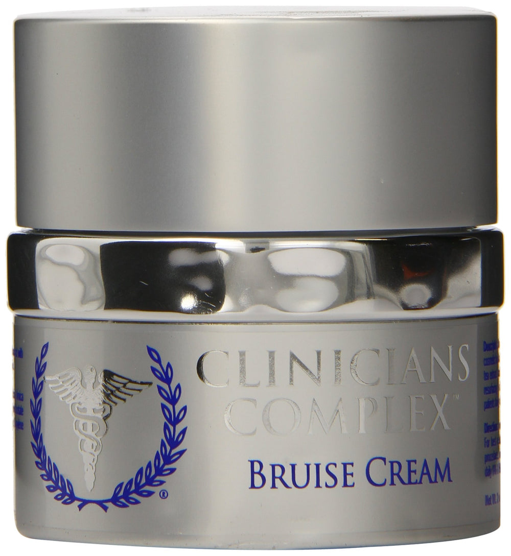 Clinicians Complex Bruise Cream bottle highlights arnica and emu oils for smoother, radiant skin.