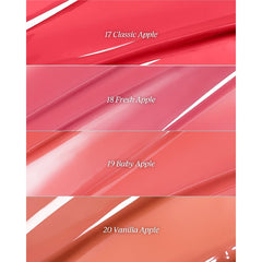 CLIO Crystal Glam Tint 018 Fresh Apple glossy-finish swatch highlights high-shine lips
