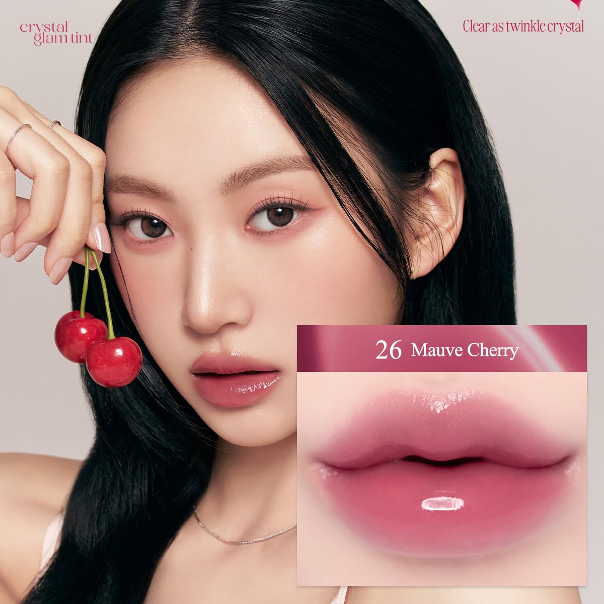 Clio Crystal Glam Tint Mauve Cherry packaging close-up highlighting premium design.