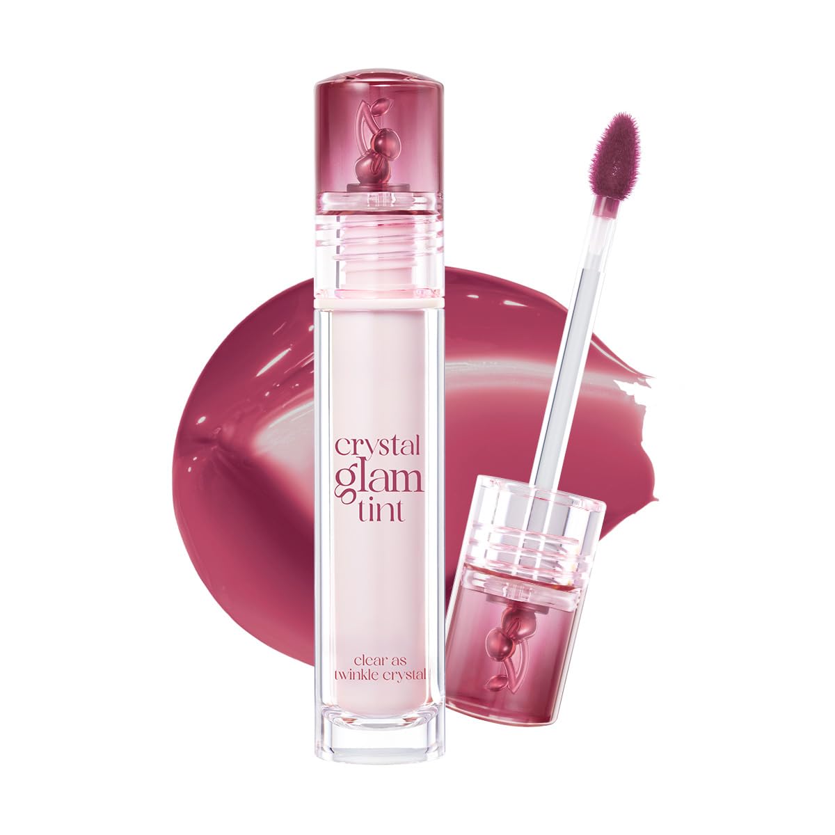Clio Crystal Glam Tint Mauve Cherry swatch shows buildable color.