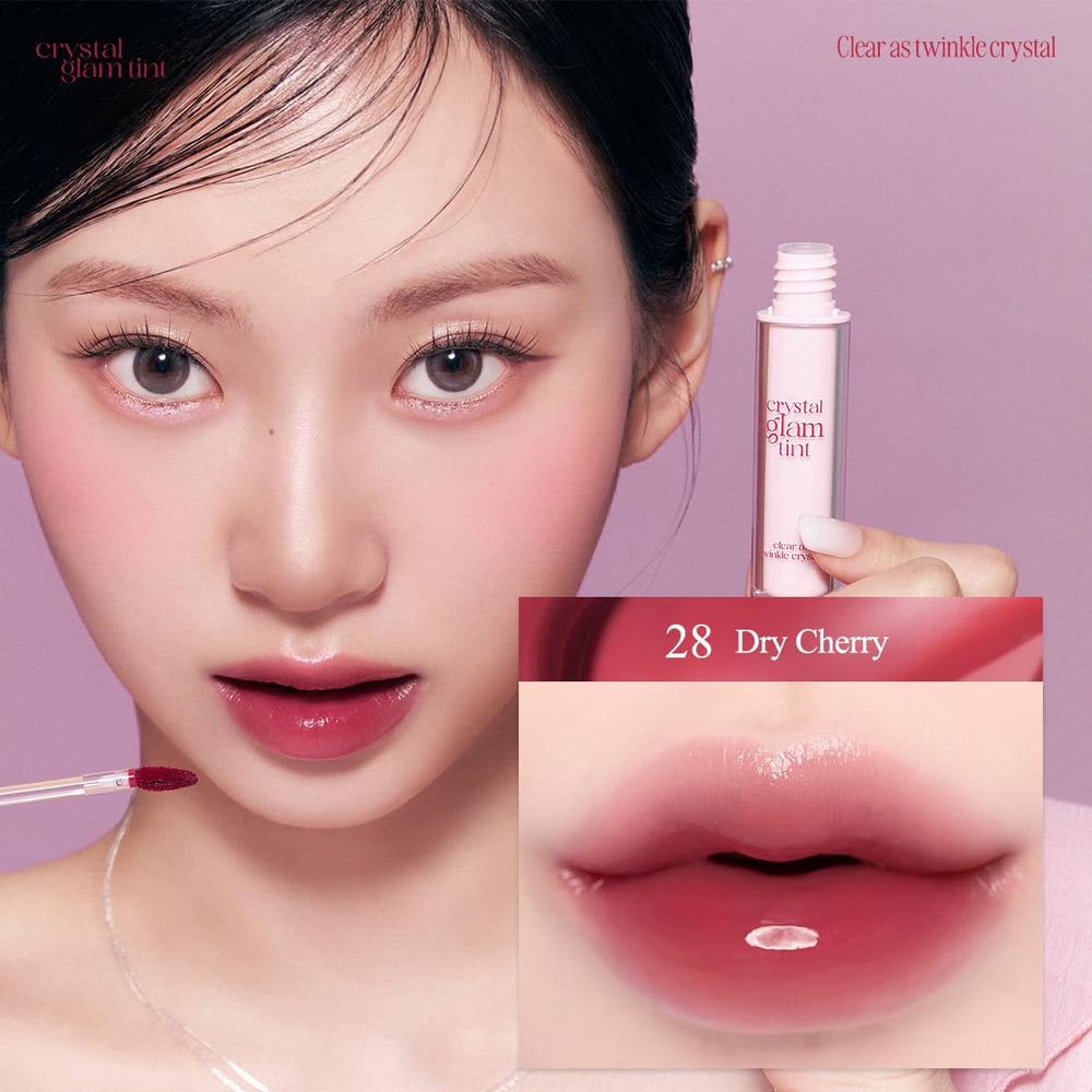 CLIO Crystal Glam Tint Dry Cherry packaging box displayed for gifting or travel