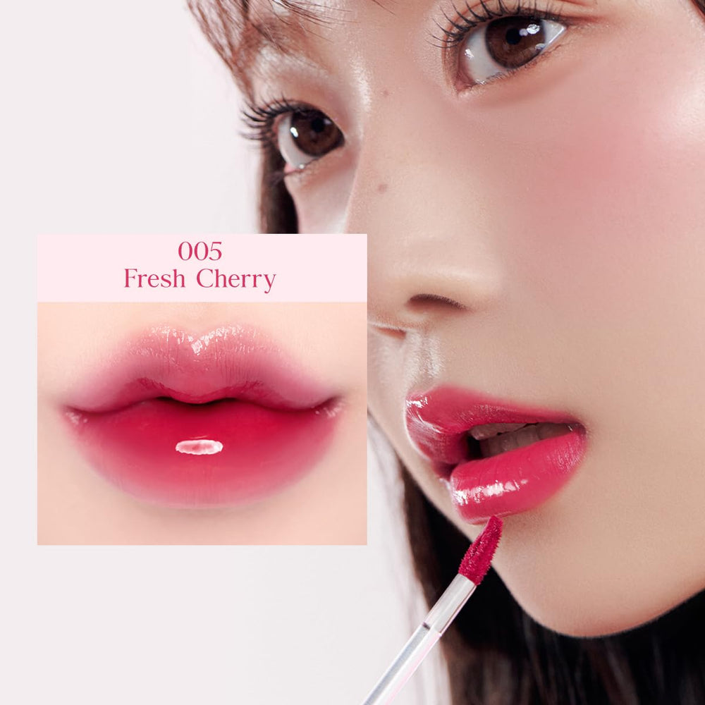 Lips with Fresh Cherry tint and vivid color payoff