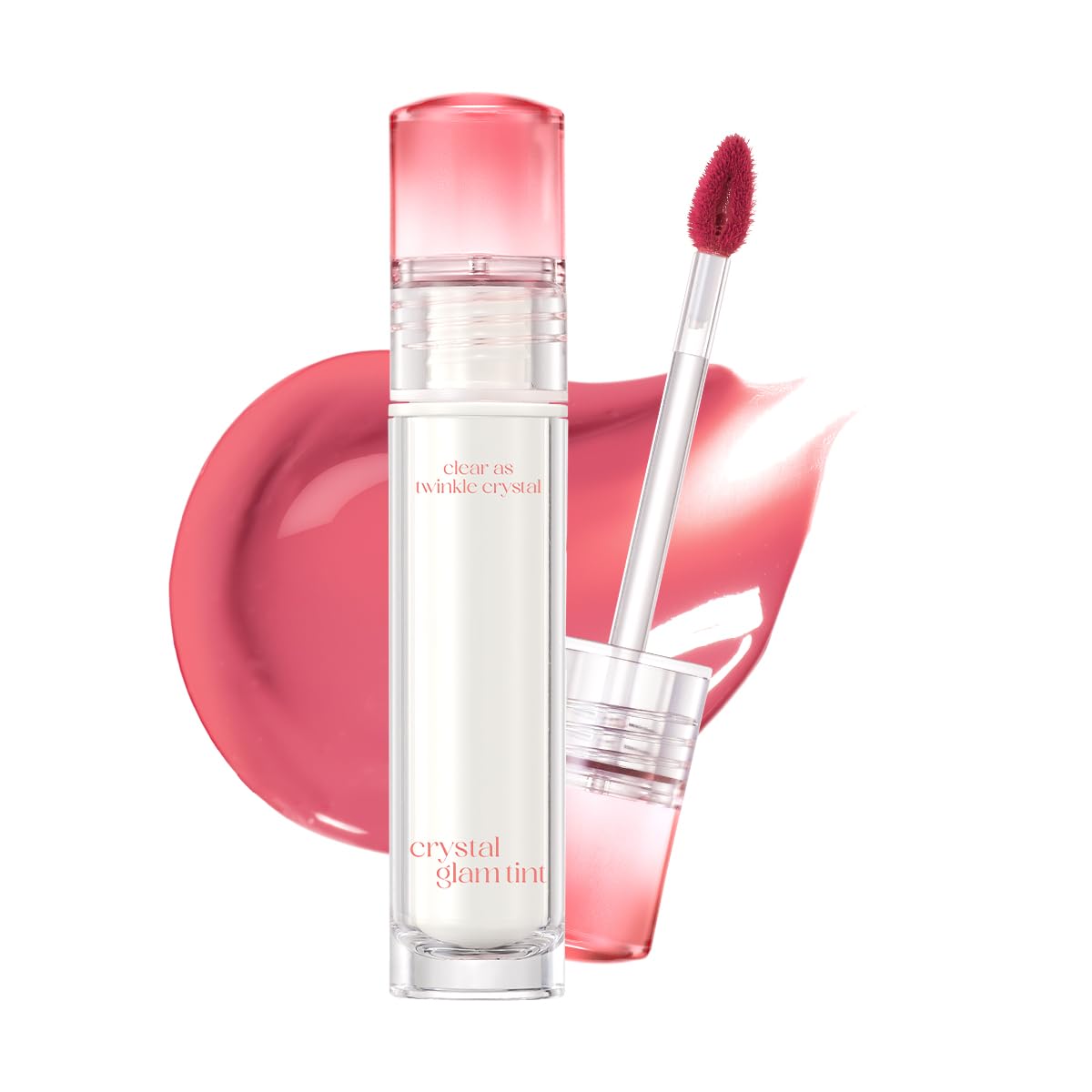 CLIO Crystal Glam Tint swatch shows glass-like shine and hydration.