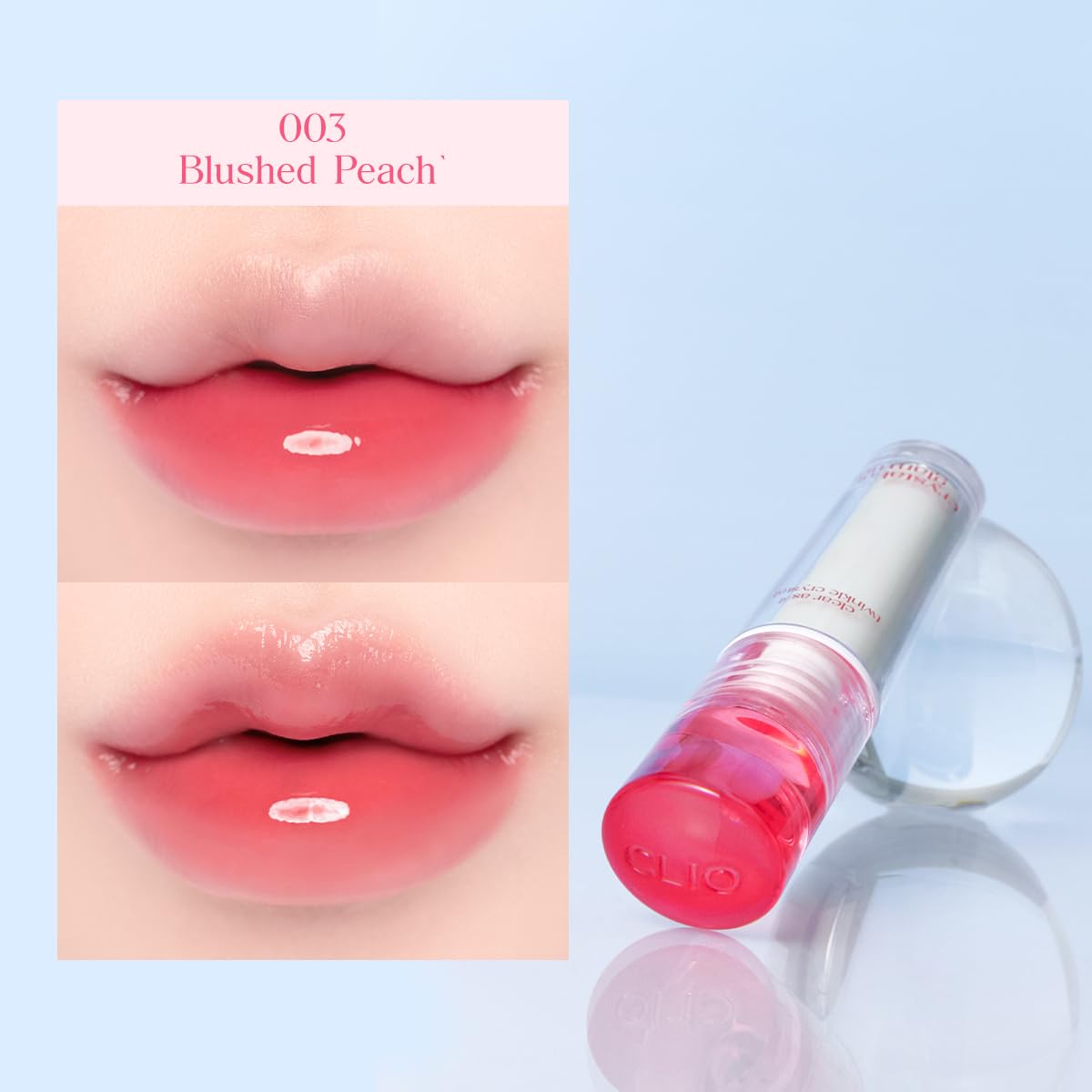 CLIO Crystal Glam Tint swipe-on formula for easy, mess-free high-shine lips.