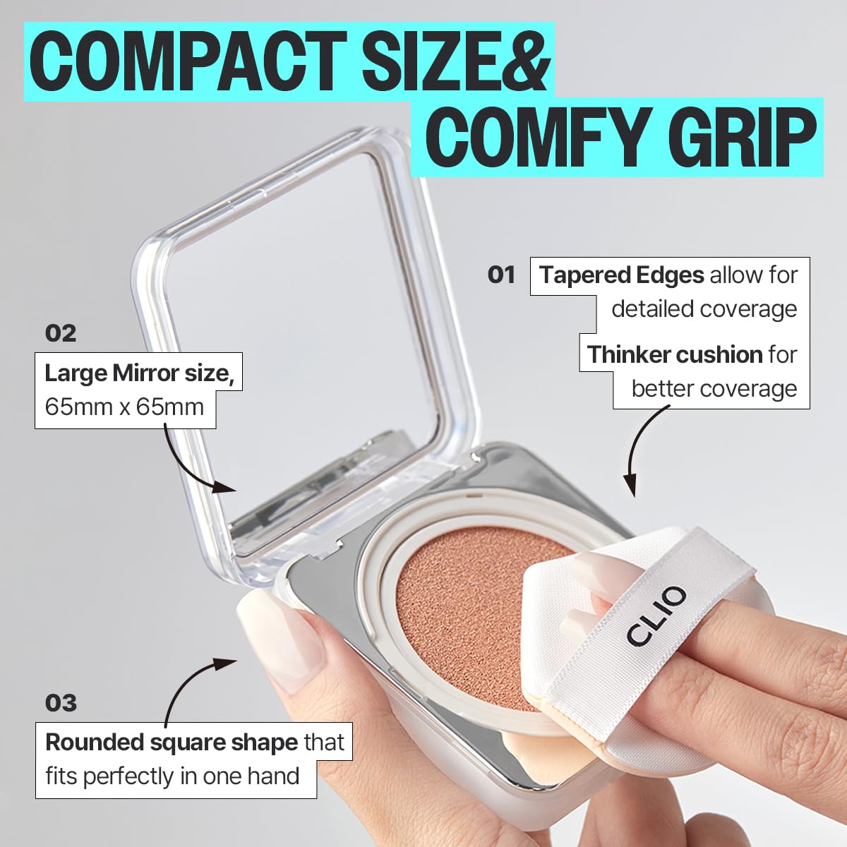 Packaging with built-in mirror supports quick touch-ups on the go.