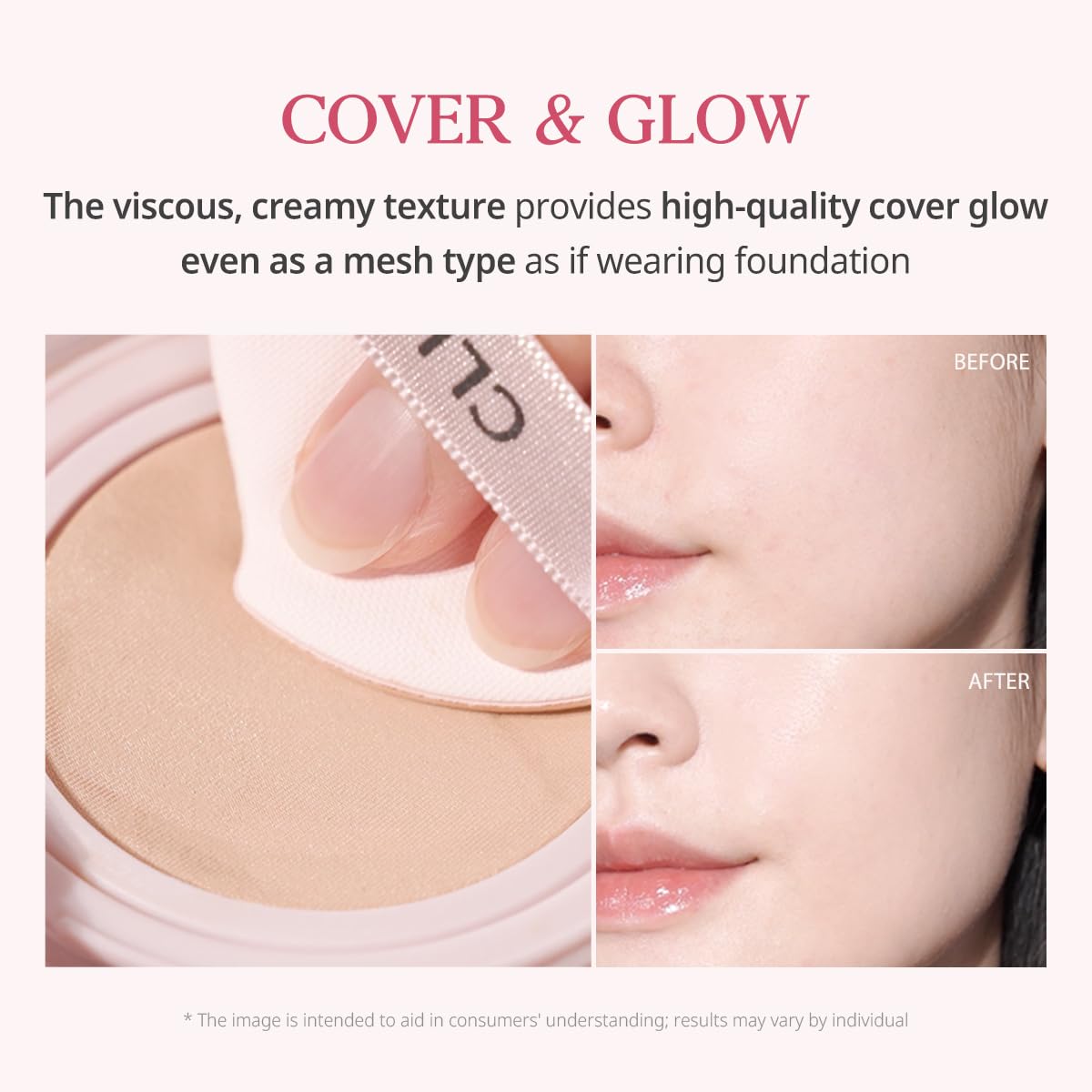 CLIO Kill Cover Mesh Glow Cushion waterdrop puff in action for precise application