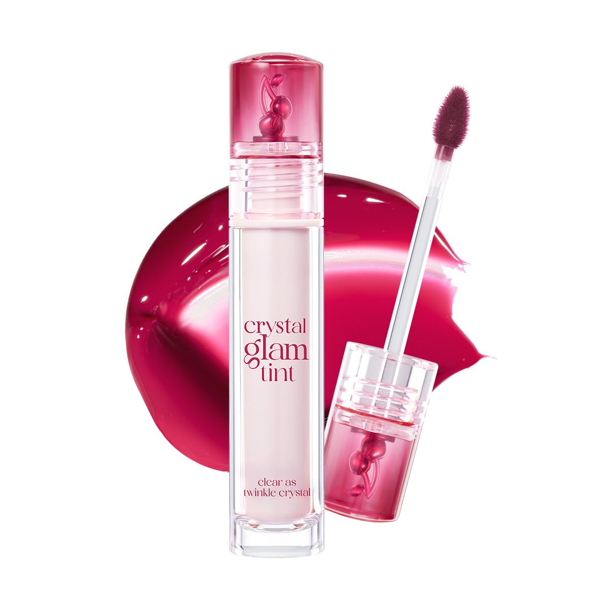 CLIO PROFESSIONAL Crystal Glam Tint Dark Cherry with glassy finish on lips