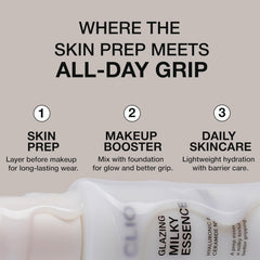 Barrier close-up of CLIO Glazing Milky Essence emphasizing ceramide benefits