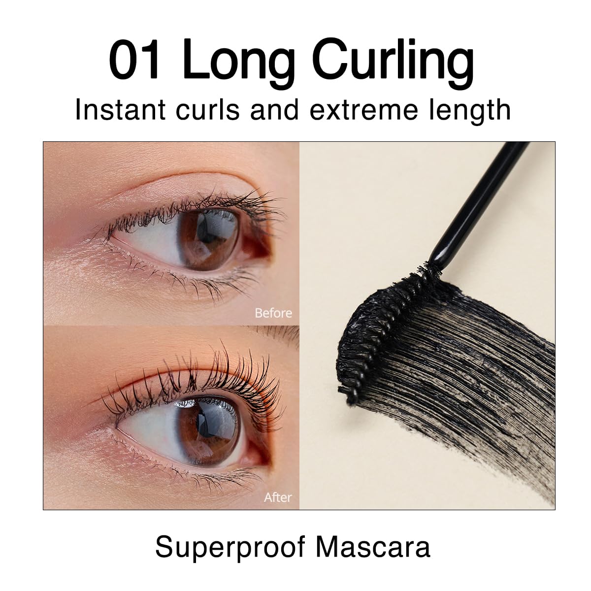 Slim curved brush detail for enhanced curling and even lash coverage with CLIO mascara.