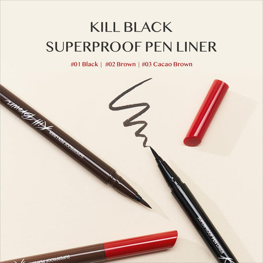 CLIO Superproof Pen Eyeliner rich black pigment for dramatic definition.
