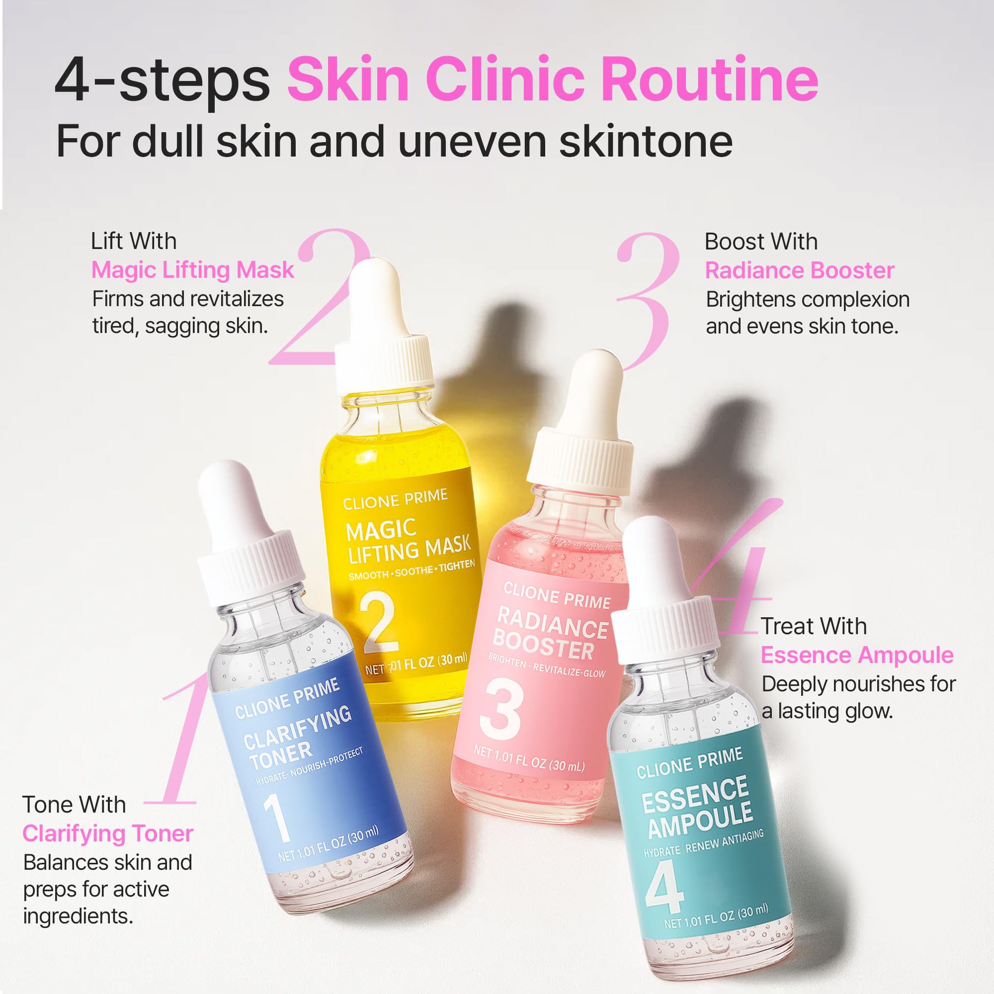 CLIONE PRIME Face Serum under makeup for a smooth base.