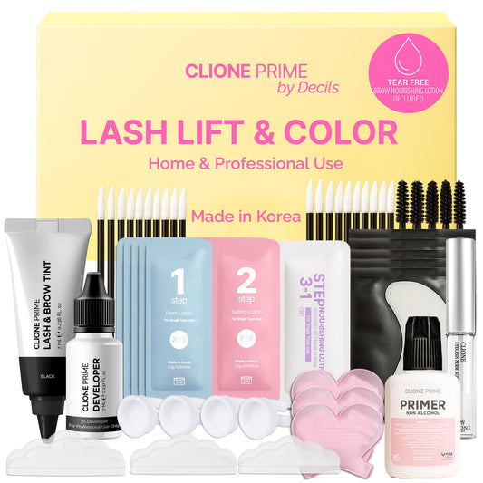 CLIONE PRIME at-home lash lift and brow color kit setup for quick DIY beauty routine