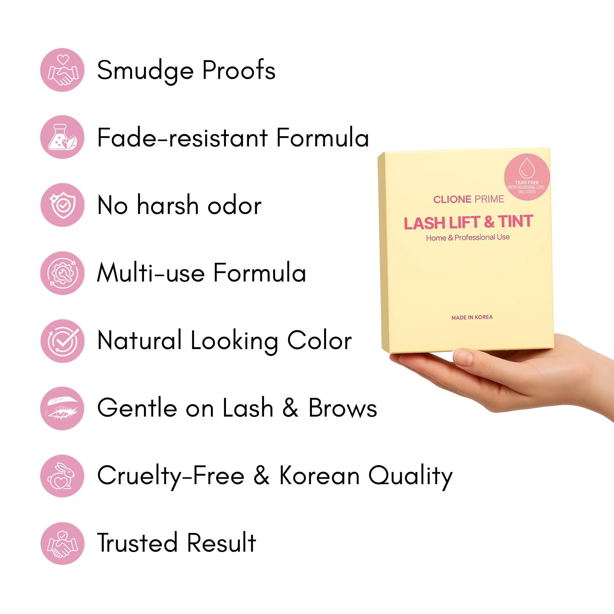 CLIONE PRIME lashes and brows results showing defined, fuller look at home