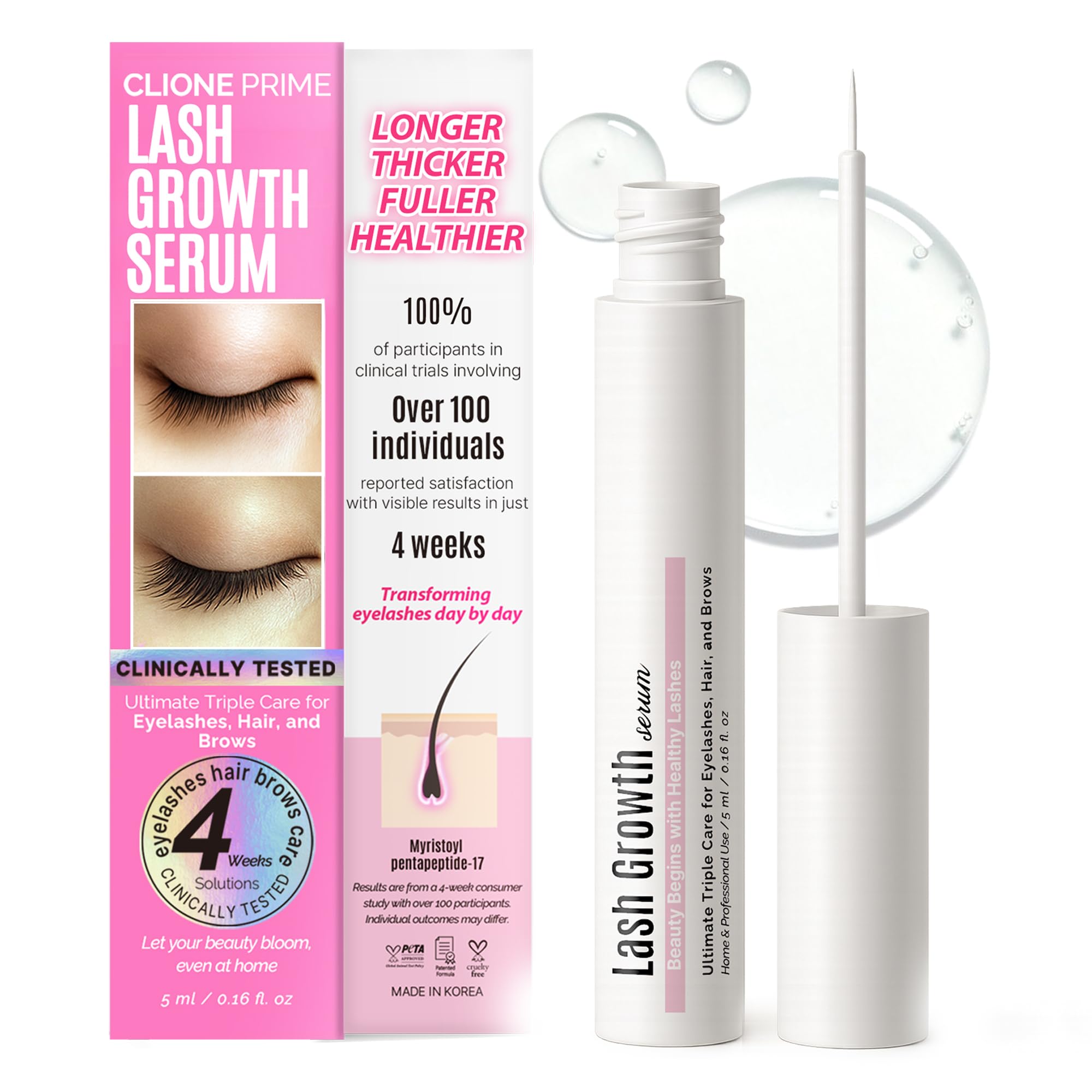 Clione Prime Korean Lash Serum bottle ready for nightly lash care.
