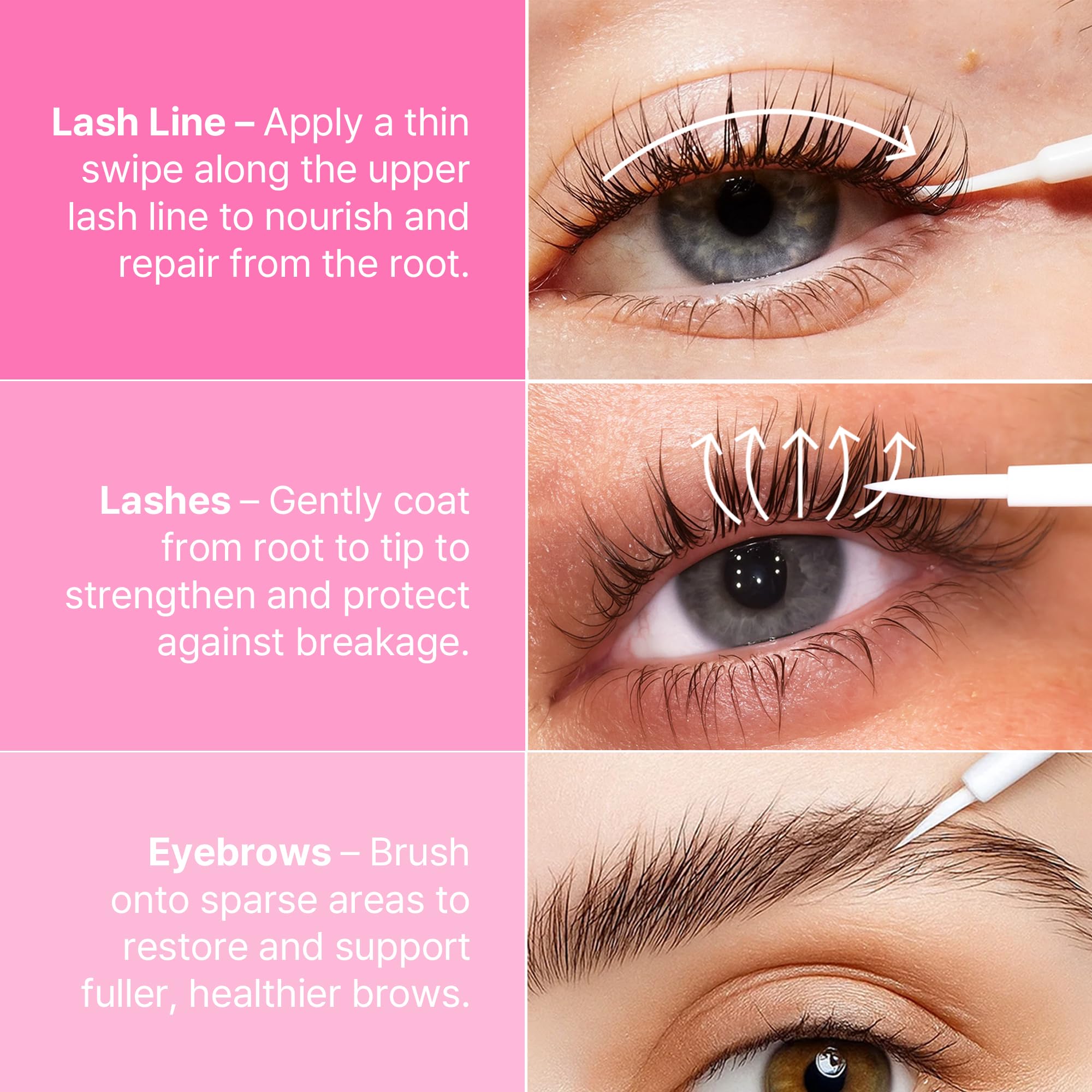 Clione Prime lash serum dropper applying along lash line.