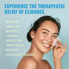 Cliradex Towelettes in use on eyelids and lashes