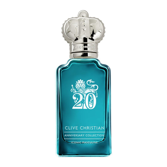 Clive Christian Iconic Masculine bottle on display, showcasing premium packaging.