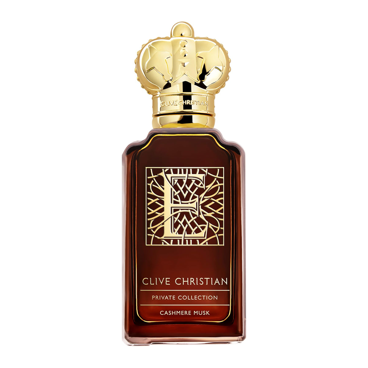 Clive Christian Private Collection E Cashmere Musk bottle close-up, ideal for special occasions.