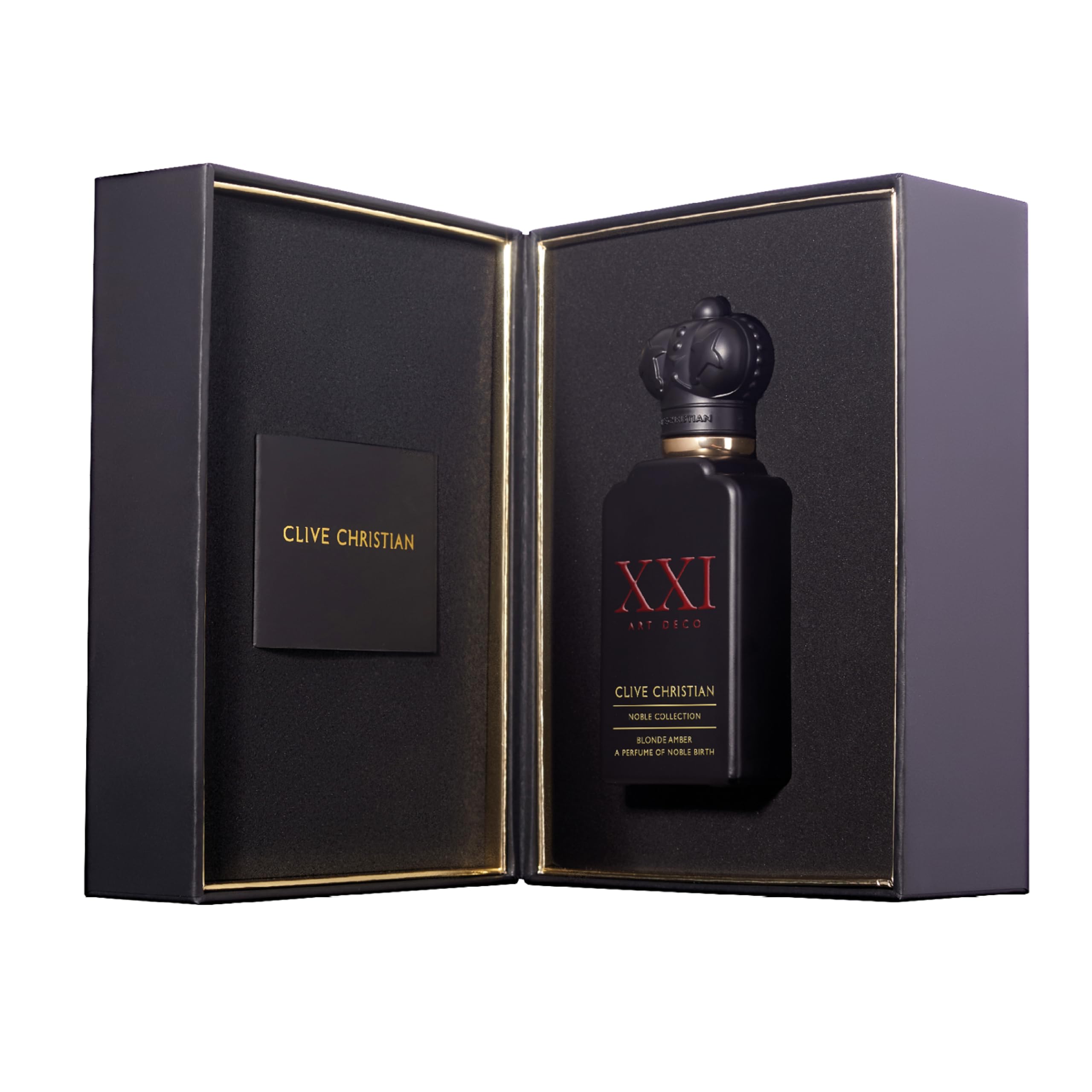Clive Christian XXl Noble Blonde Amber crystal bottle showcases premium perfume elegance.