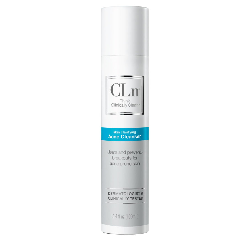 CLn Acne Cleanser bottle front view showing fragrance-free formula for sensitive skin.