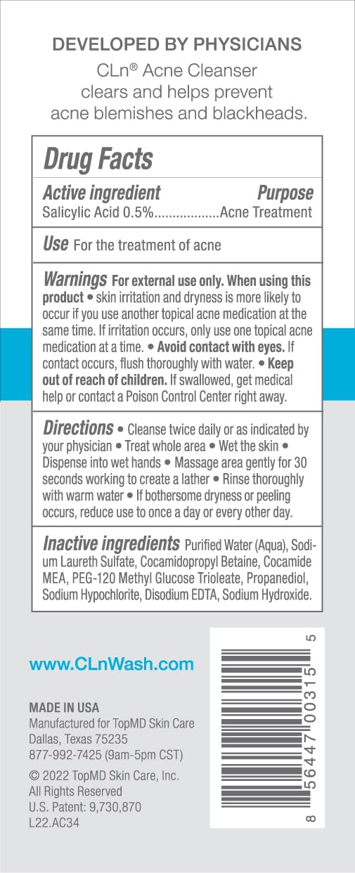 CLn Acne Cleanser bottle pump close-up for on-the-go use.