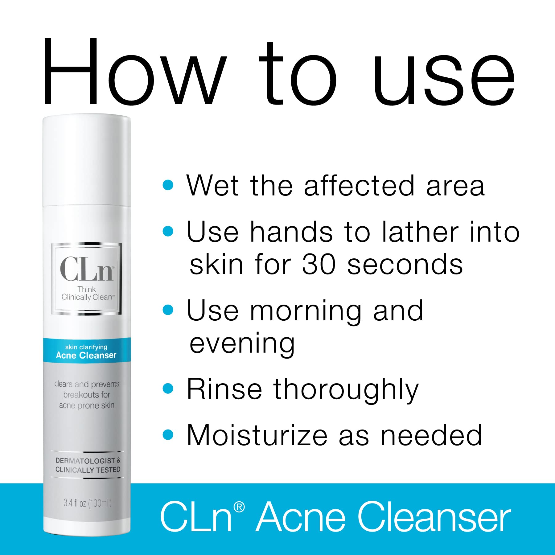 Close-up of CLn Acne Cleanser gel texture for gentle cleansing.