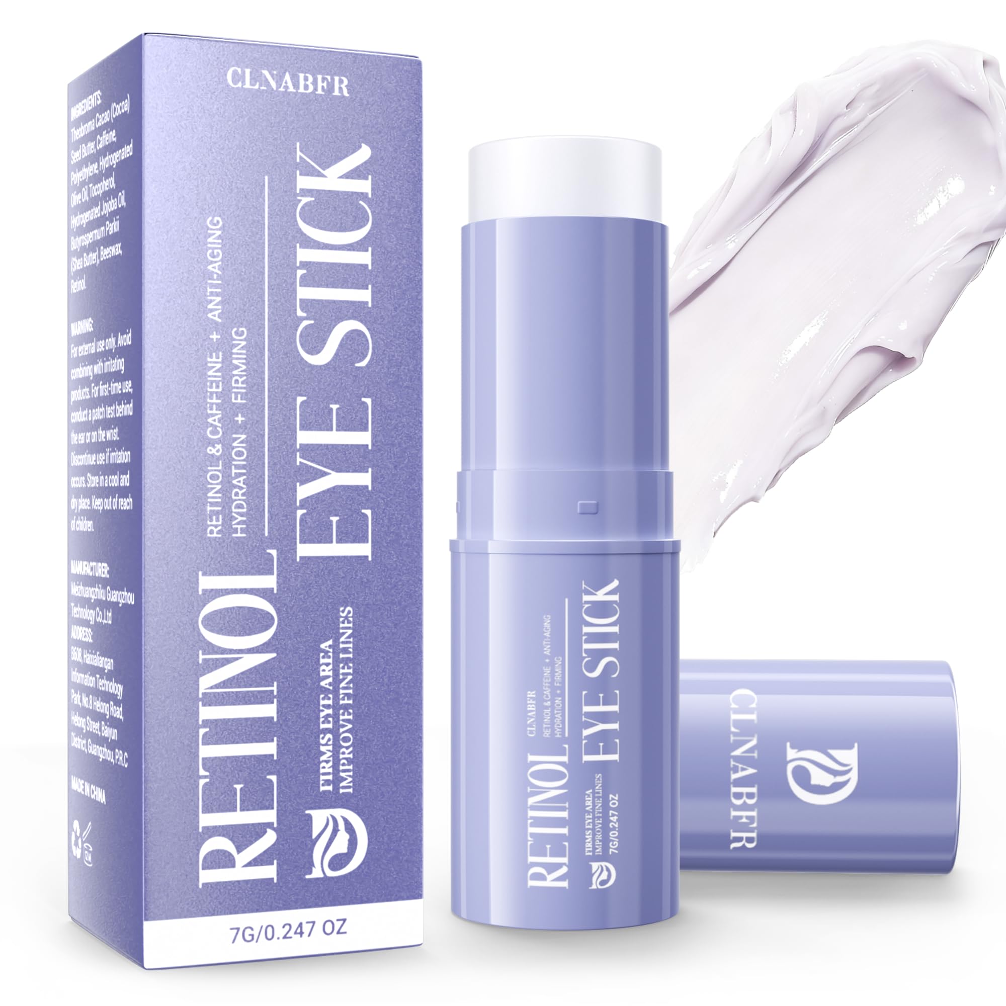 CLNABFR Retinol & Caffeine Eye Balm Stick packaging highlights portable anti-aging care