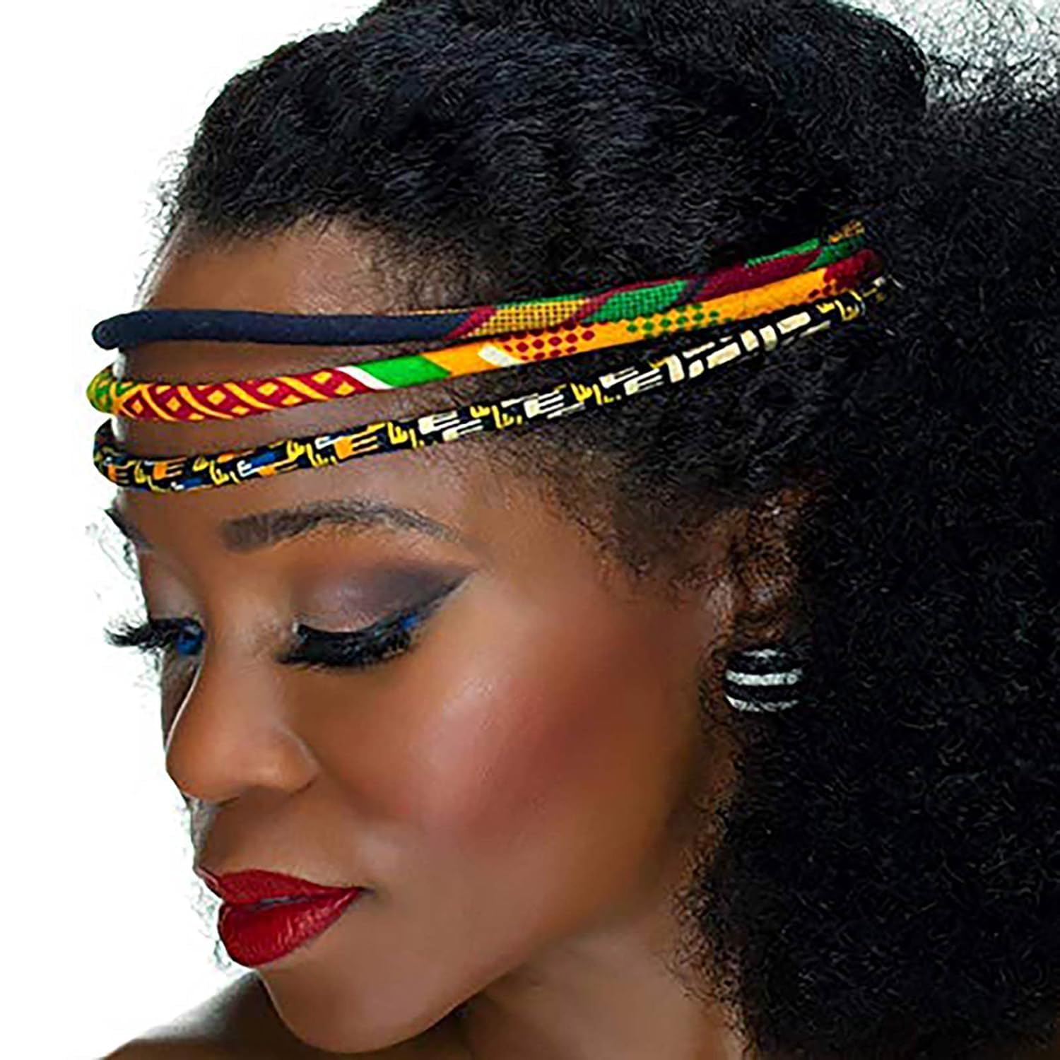 Cloth & Cord African headband front view highlights bold Kente colors.