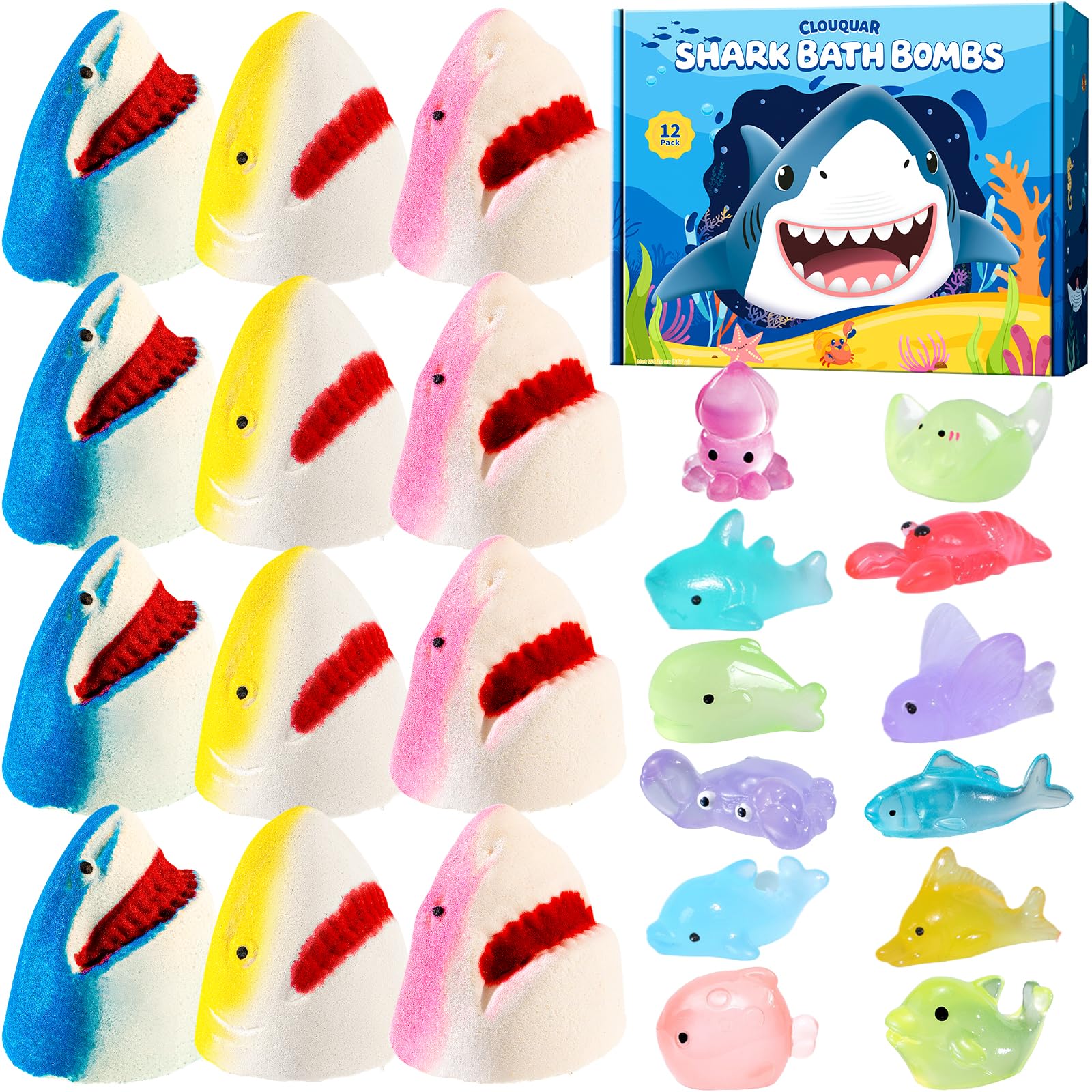 CLOUQUAR shark bath bombs 12-pack, colorful bath time fun for kids