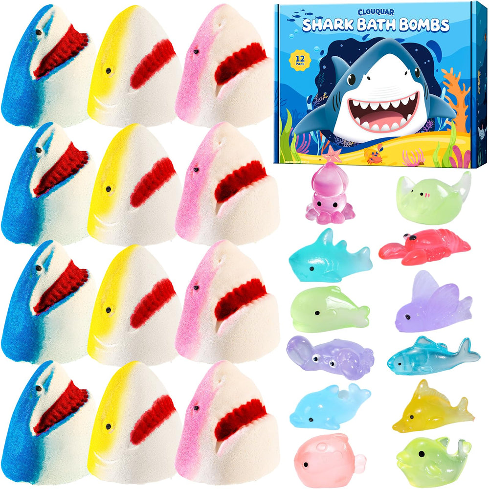 CLOUQUAR shark bath bombs 12-pack, colorful bath time fun for kids