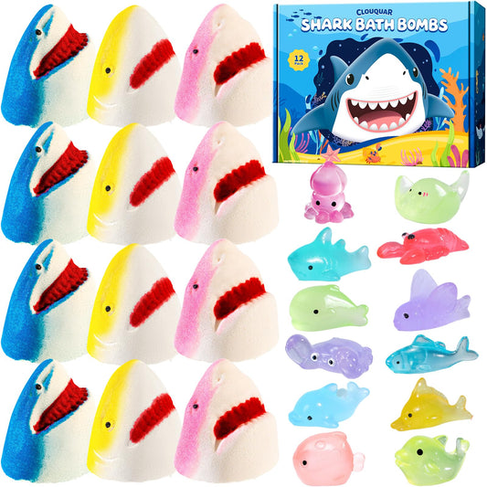 CLOUQUAR shark bath bombs 12-pack, colorful bath time fun for kids
