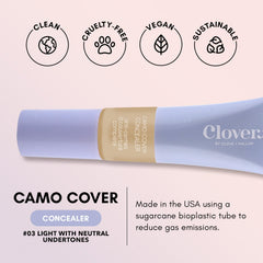 Clover Camo Cover allows buildable layers to reduce redness without a cakey look.