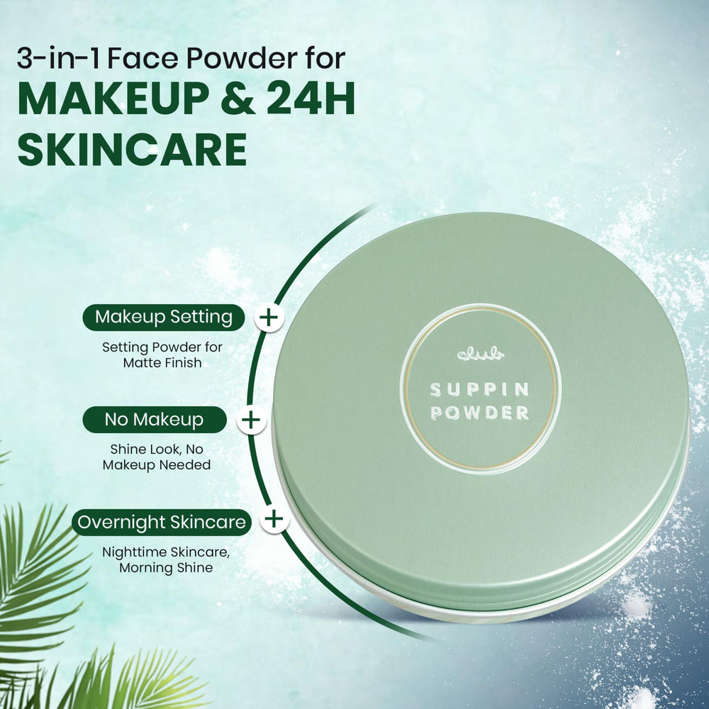 Club Suppin powder application puff for precise, mess-free setting.