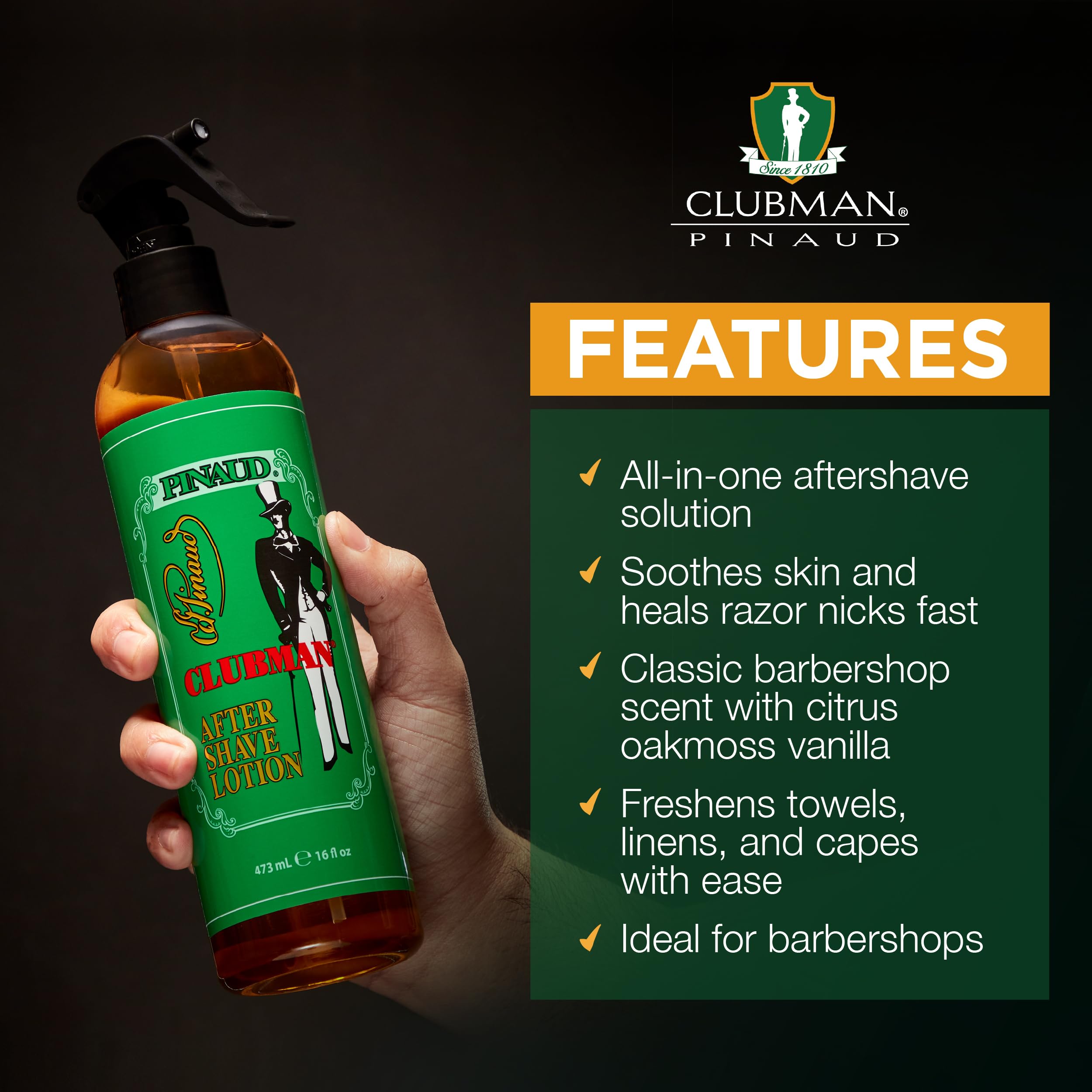 Clubman After Shave Lotion Spray in hand for quick post-shave use