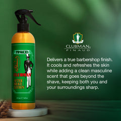 Clubman After Shave Lotion Spray label highlights classic fragrance notes