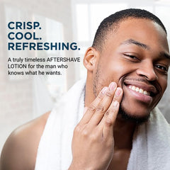 Smooth application of Blue Spice aftershave lotion for soothing skin.