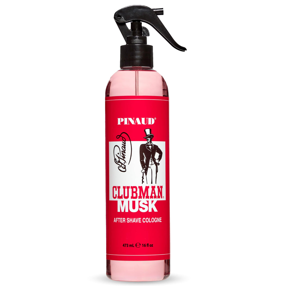 Clubman Musk aftershave bottle in 16 oz size for daily grooming.
