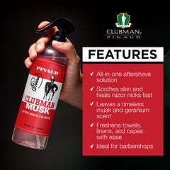 Clubman Musk glass bottle on sink ready for use.