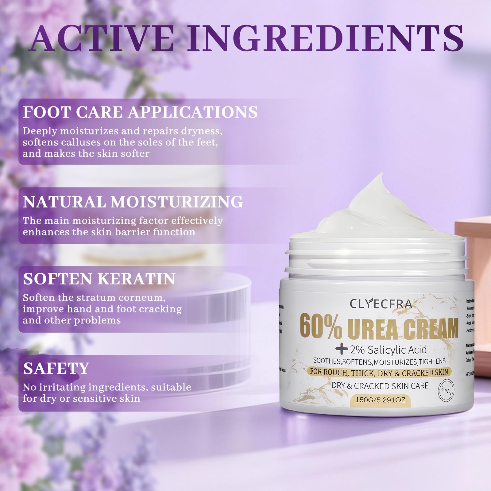 Clyecfra helps repair cracked skin on heels and fingers.