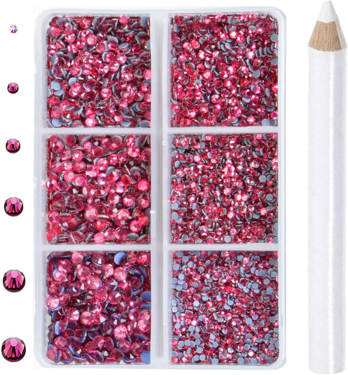 CMBYN 8000 rose hotfix rhinestones pack with six sizes shown front view for easy crafting