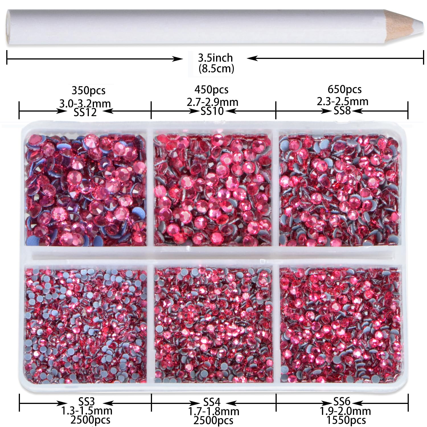 CMBYN rhinestones organized in separate grids for simple sorting