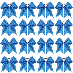 CN Sparkly blue 8in cheer bow with secure fit for routines.