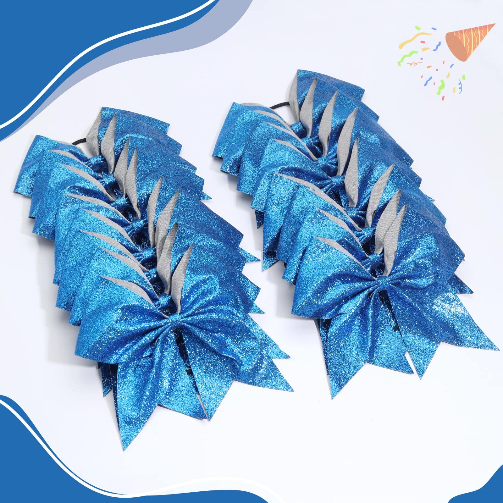 CN blue 8in cheer bows tested in light wind.
