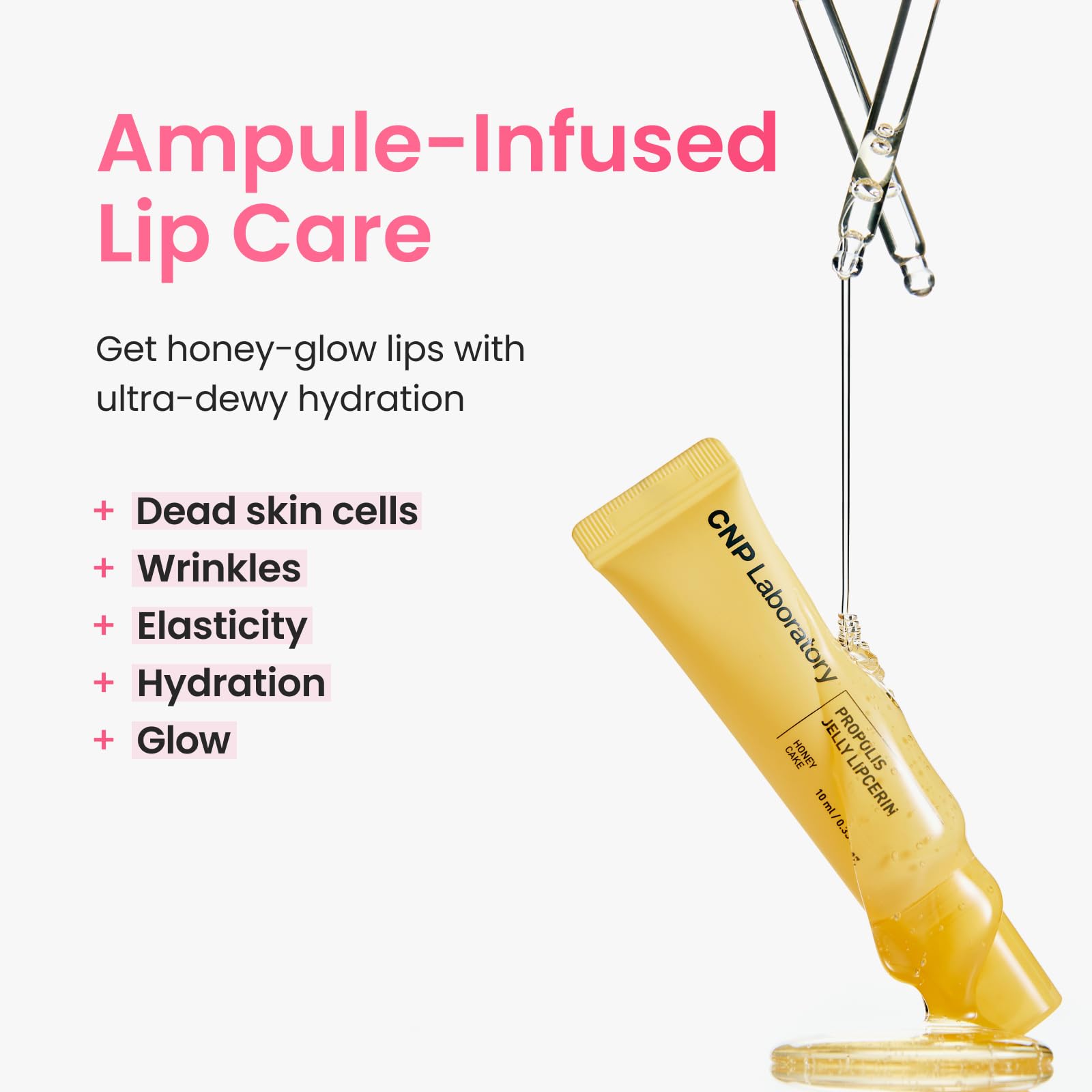 CNP Propolis Jelly Lipcerin on lips with glossy tint.