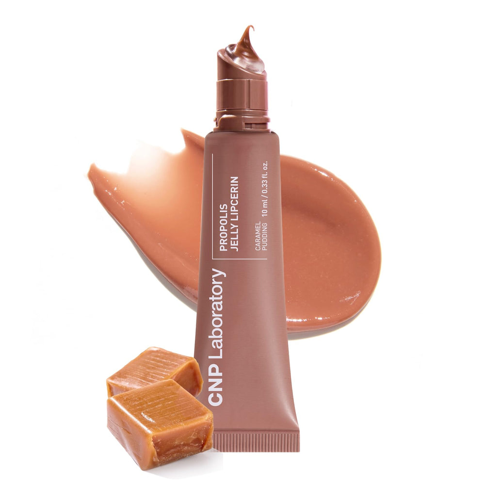 CNP Propolis Jelly Lipcerin lip balm in caramel pudding glides on smoothly for hydration and shine