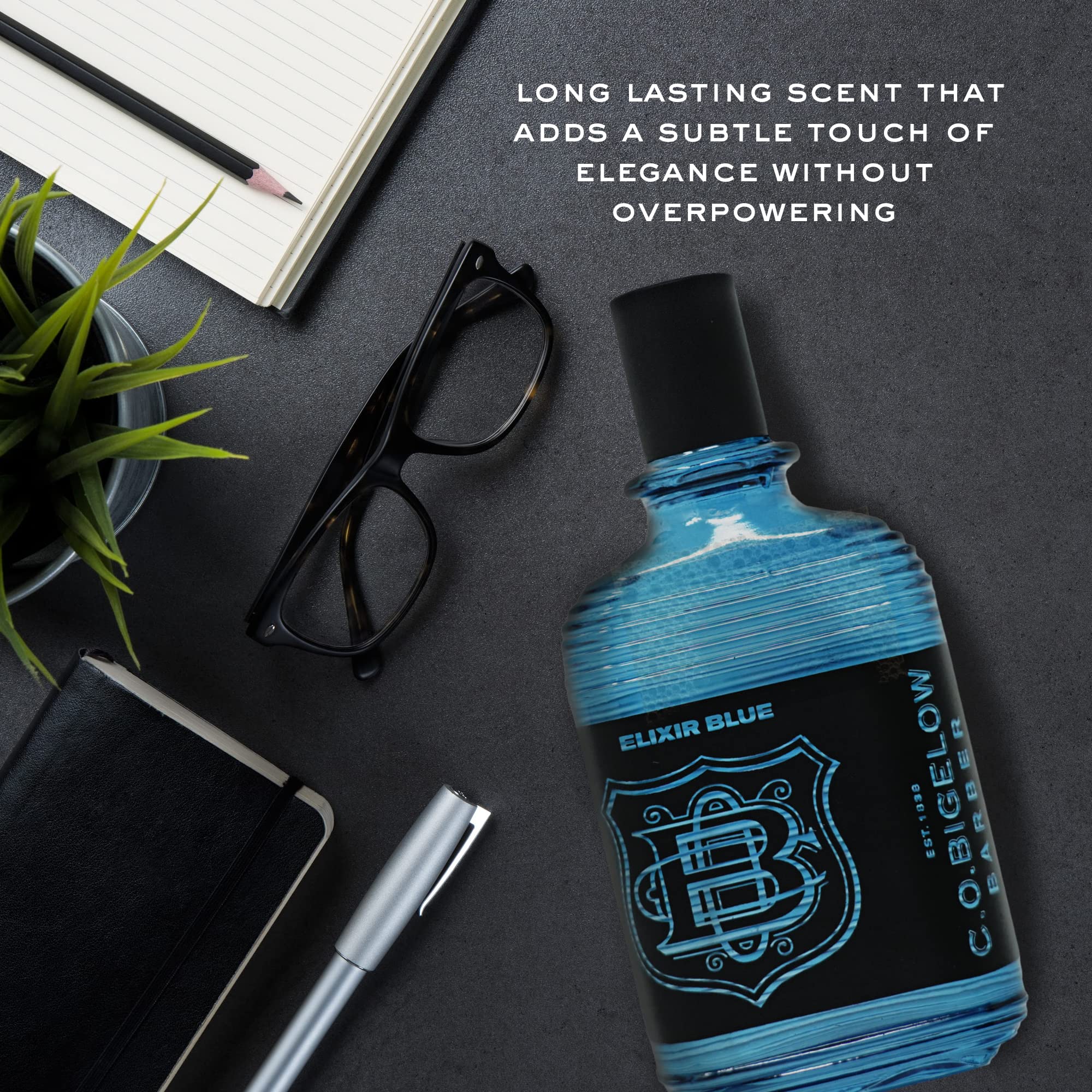 C.O. Bigelow Elixir Blue cap close-up with lavender and rosemary hints